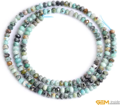 Miniatura 2 de GEM-Inside - Cuentas espaciadoras facetadas con piedras preciosas naturales de África turquesa verde de 0.079 x 0.118 in para fabricación de joyas