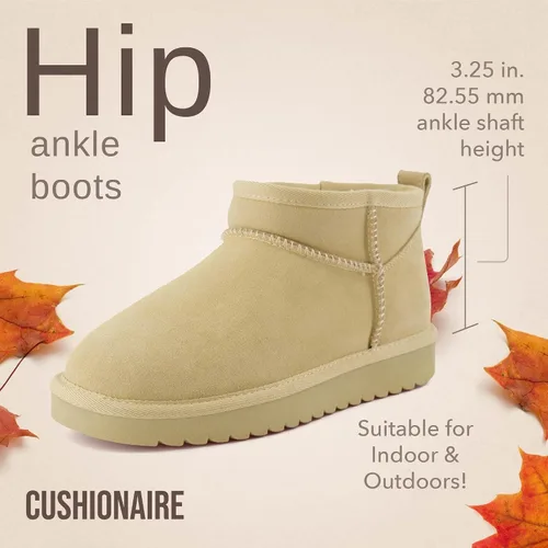 Miniatura 21 de CUSHIONAIRE, Hip 2 - Botas de nieve de gamuza auténtica para mujer, sin cordones, con cómodo forro de piel de oveja sintética + espuma viscoelástica