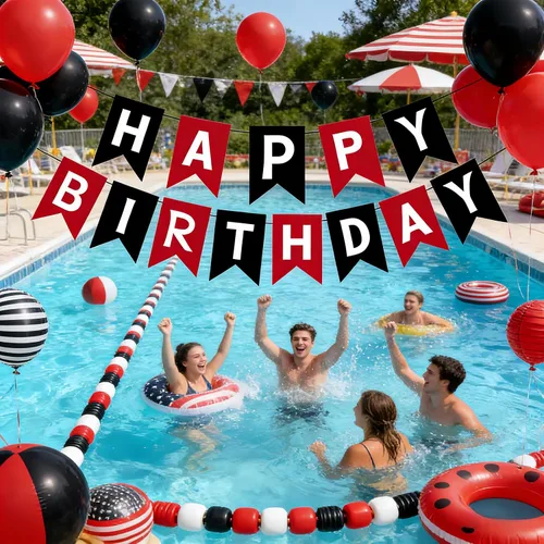 Miniatura 7 de Cartel de feliz cumpleaños negro y rojo – Guirnalda de letras de bricolaje, pancartas colgantes para pared y puerta, decoraciones de fiesta
