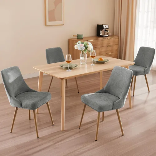 Miniatura 9 de kinmars Juego de 2 sillas de comedor tapizadas modernas con cojín de asiento grueso y respaldo curvo, silla de comedor de tela para cocina, comedor