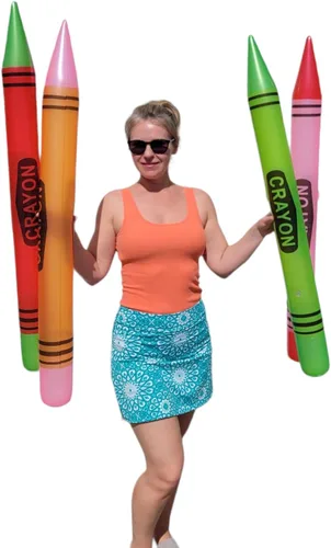 Zugar Land Enormes crayones inflables de color neón de 42 pulgadas (juego de 4 colores) de tamaño gigante, decoración inflable para fiesta de