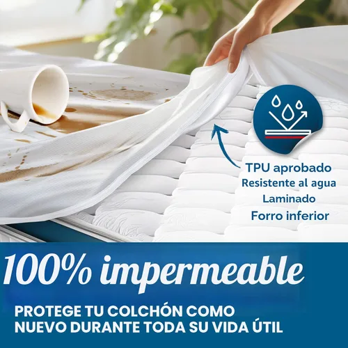 Miniatura 5 de Protector de colchón Guardmax con cremallera funda contra insectos para cama 100% impermeable suave, hipoalergénico y transpirable 1 - Blanco