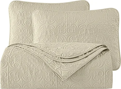 Miniatura 9 de Chezmoi Collection Luca - Juego de colcha de gran tamaño de 3 piezas, tamaño Queen, color beige, colcha de microfibra ligera de 100 x 106 pulgadas