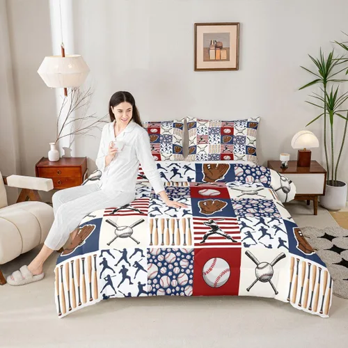 Miniatura 3 de Erosebridal Juego de Edredón Individual de Béisbol para Niños, Ropa de Cama para Adolescentes Atletas, Decoración de Habitación con Tema Deportivo