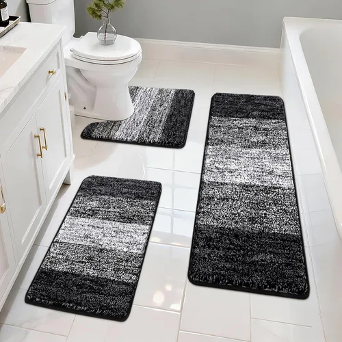 Miniatura 10 de Pauwer Juego de 3 alfombras de baño antideslizantes y lavables, de microfibra, absorbentes, extra suaves, de secado rápido, tapete de ducha