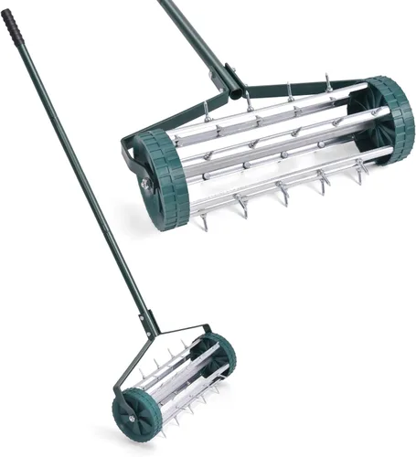 GYMAX Aireador de césped, aireador de 17 pulgadas con picos afilados y mango antideslizante, aireador de césped para césped, jardín, patio,