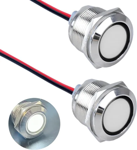 Miniatura 8 de 2 piezas de 16 mm (5/8") luz indicadora LED, 12-24V AC/DC 20mA, lámpara piloto de metal impermeable IP67 de ahorro de energía, lámpara plana de Verde