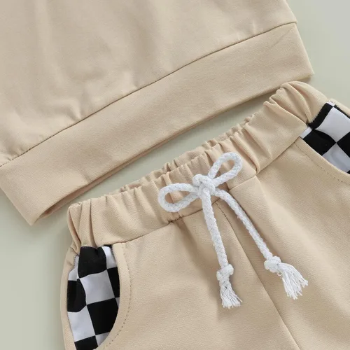 Miniatura 5 de Conjunto de ropa de verano para bebé niño y niño, diseño a cuadros, manga corta, sudadera con capucha y pantalones cortos casuales