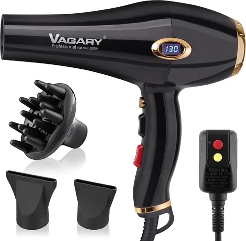 Miniatura 9 de VAGARY - Secador de pelo profesional de salón de 2200 W con boquillas concentradoras difusoras, secador iónico negativo, secadores de pelo de bajo