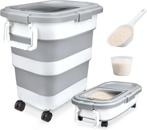 Miniatura 12 de Komzon Contenedor de almacenamiento de arroz, contenedores de almacenamiento de alimentos plegables herméticos 6-20 libras, contenedor dispensador