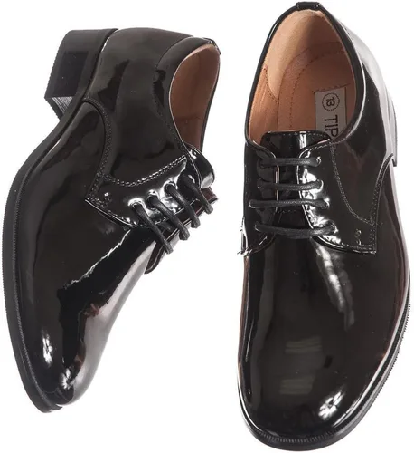Zapatos de esmoquin negros brillantes para niños, estilo de punta redonda en tallas de bebés a niños