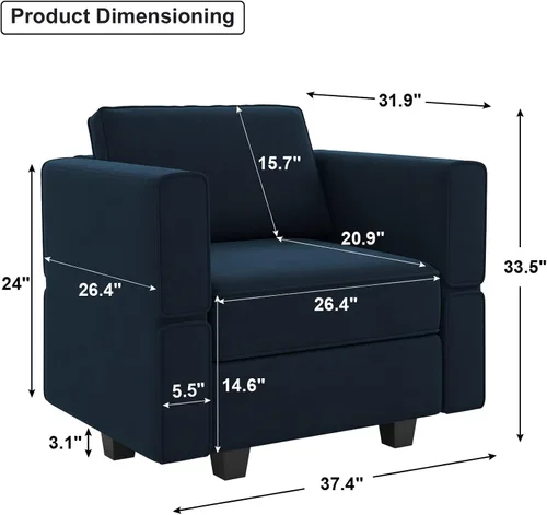 Miniatura 7 de Belffin Silla modular con brazo seccional con asiento de almacenamiento, sillón de terciopelo, sofá individual, silla de club azul
