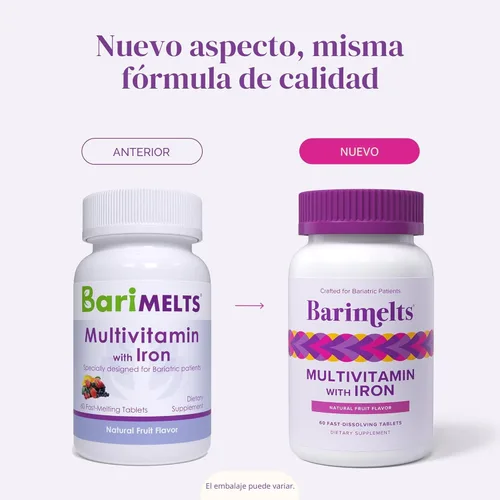 Miniatura 6 de BariMelts Multivitamínico bariátrico con hierro, 60 tabletas de disolución rápida (suministro para 1 mes), vitaminas bariátricas sin azúcar