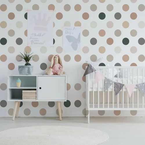 Miniatura 5 de 50 calcomanías neutras de puntos bohemios – Decoración de pared de círculos pastel para cuarto de bebé, habitación de niños – murales de vinilo