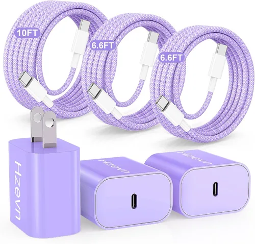 Miniatura 11 de 20W USB C Fast Charging for iPhone 17 Air/16/15 Pro Max,3Pack Colorful Mixed Charger Block with Braided Long USB C to C Cables (6/6ft) Compatible