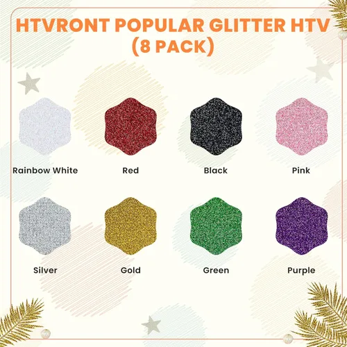Miniatura 3 de HTVRONT Paquete de 8 vinilos HTV con purpurina, paquete de 8 vinilos de transferencia de calor con purpurina de 10 pulgadas x 3 pies para camisetas