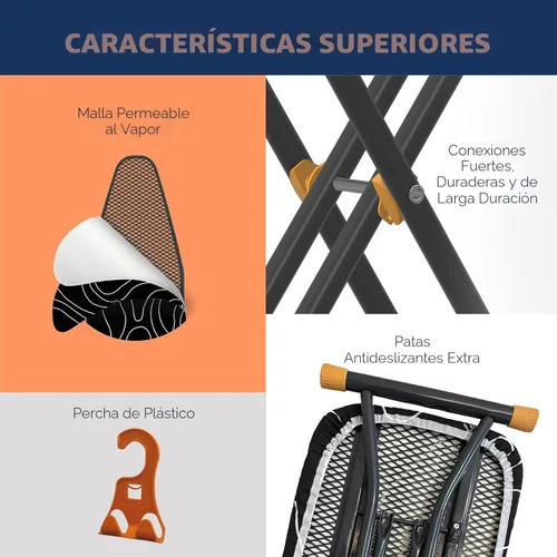 Miniatura 5 de Tabla de planchar, tabla de planchar compacta y ahorradora de espacio con cubierta extra gruesa de 3 capas, altura ajustable, fácil almacenamiento