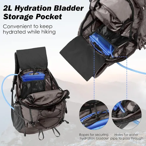 Miniatura 4 de MoKo Mochila de Senderismo, Mochila de 40L de Gran Capacidad para Acampada con Múltiples Bolsillos, Mochila de Día para Viajes Resistente a Desgarros