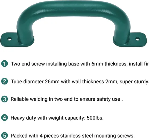 Miniatura 3 de Paquete de 2 manijas de accesorios para patio de juegos de 10 pulgadas, color verde, asas de agarre para juegos al aire libre, juego de columpios