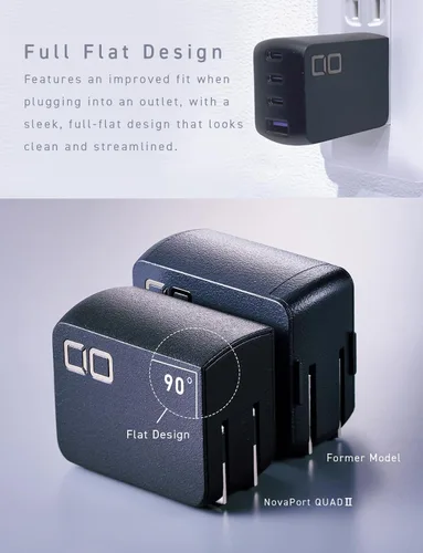 Miniatura 13 de CIO NovaPort Quad II 67W3C1A - Bloque de cargador GaN de 65 W, adaptador compacto de 4 puertos con 3 puertos USB-C y 1 USB-A, carga rápida USBC