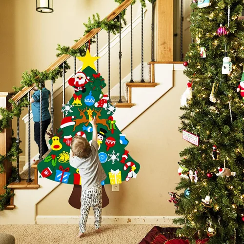 Miniatura 5 de THAWAY Árbol de Navidad de fieltro para niños pequeños con 34 adornos desmontables, para colgar en la pared de la puerta de los niños, regalos