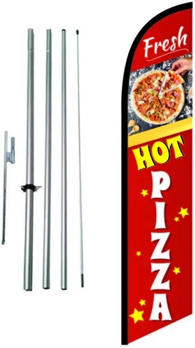 Miniatura 5 de Cartel de bandera de plumas de publicidad de restaurante de pizza con kit de asta de bandera y estaca de tierra Kit de mástil de bandera y pico