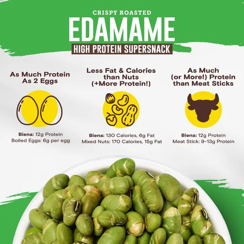 Miniatura 4 de Biena Edamame Beans Snacks ricos en proteínas, aperitivos saludables de oficina para adultos y niños, 0.53 onzas de proteína, 130 bajas en calorías