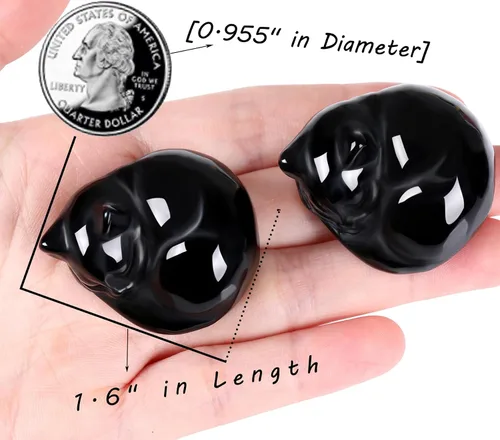 Miniatura 4 de QINJIEJIE Estatua de Gato de Obsidiana Negra Decoración de Cristales y Piedras Curativas Figura de Gatos Durmiendo Piedra Estatua Regalo Gemas