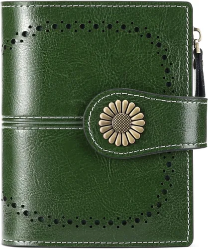 Miniatura 46 de SENDEFN - Billetera pequeña de piel auténtica para mujer, diseño plegable con ventana para tarjeta de identificación