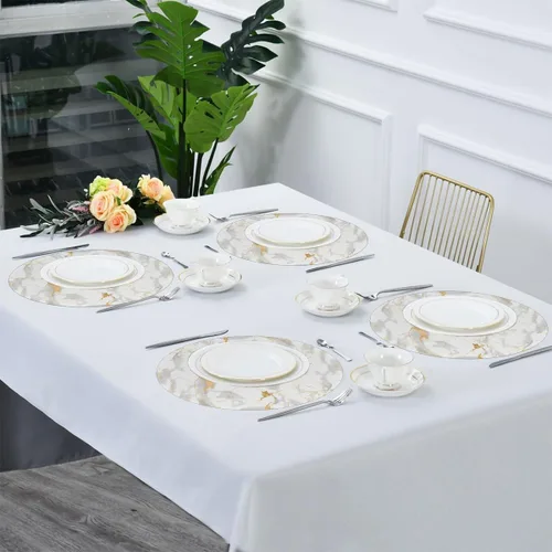 Miniatura 5 de Round Placemats Set of 1, White Marble Print Gold Texture Heat Resistant Washable Place Mats Table Mat for Kitchen Dining Party