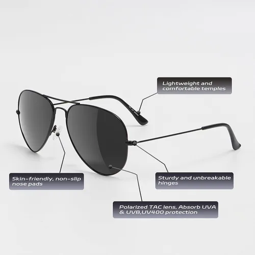 Miniatura 3 de Yaserra Lentes de sol de aviador polarizados retro para hombres y mujeres, lente TAC espejada, marco de metal, doble puente con protección UV400