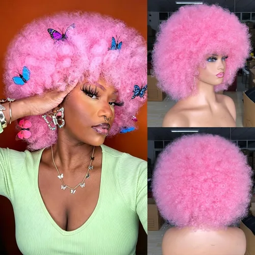 Miniatura 5 de ANNISOUL Pelucas afro para mujeres negras, peluca corta y rizada afro de los años 70, pelucas voluminosas enormes esponjosas, sintéticas de primera