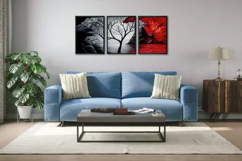 Miniatura 2 de Wieco Art Arte de pared enmarcado, arte de pared de árbol de nube, impresión HD de pinturas al óleo, paisaje, impresiones en lienzo para decoración