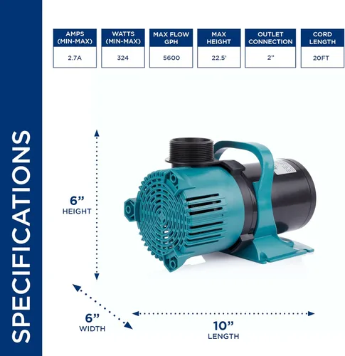 Miniatura 3 de Alpine Corporation Bomba de agua sumergible Vortex de 5600 GPH con cable de 20 pies para estanques, fuentes y circulaciones de agua, funcionamiento