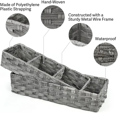Miniatura 5 de LotFancy Cesta de almacenamiento de papel higiénico, paquete de 2 cestas tejidas para tanque de inodoro, cesta de almacenamiento trasera