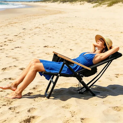 Miniatura 4 de Paquete de 2 sillas reclinables portátiles ligeras para adultos, sillas de playa plegables planas al aire libre con 5 posiciones, silla de playa