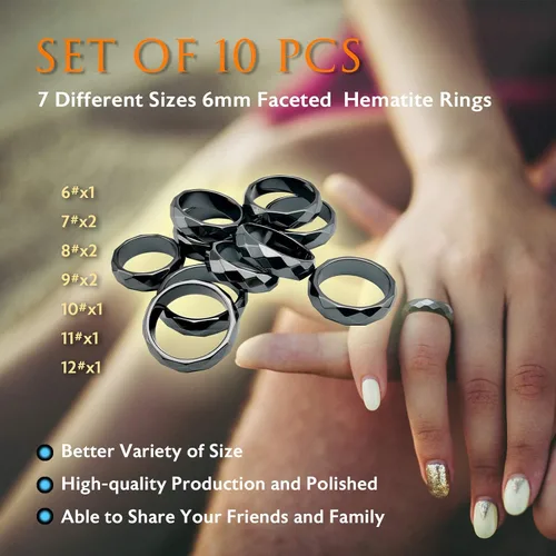 Miniatura 45 de Morchic - Anillos unisex de piedras de hematita, para equilibrar ansiedad, chakra raíz, (paquete de tamaños mixtos)