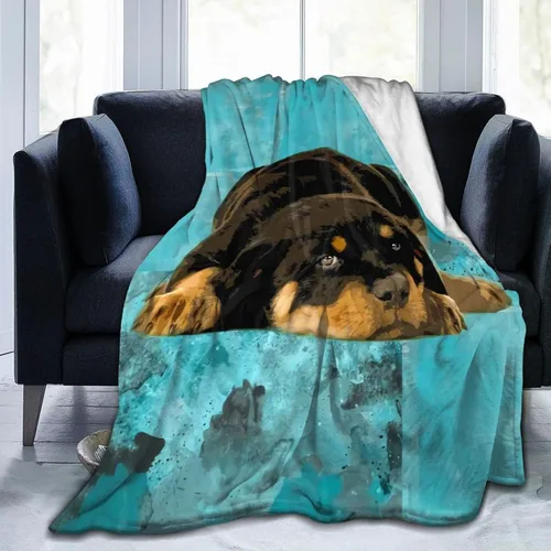 Manta de franela de viaje, linda manta de diseño de animales perezosos de granja y cachorros Rottweiler para una mejor relajación, manta de aire