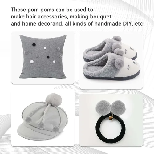 Miniatura 8 de MORFEN 150 Piezas Pompones, Pompones de Manualidades Gris Claro de 1 Pulgada, Bolas de Pompón Esponjosas, Pequeñas Bolas de Pompón para Artes DIY