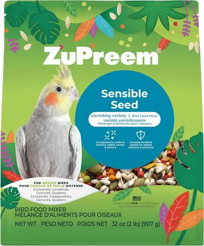 ZuPreem Sensible Seed Alimento para Aves, Cacatúa, Agapornis, Cuáquero, Conuro Pequeño, Mezcla de Semillas y Pellets para Aves Medianas, Complemento