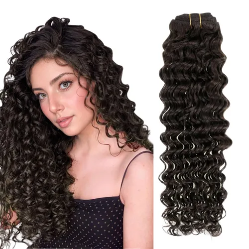 Miniatura 15 de Hetto - Extensiones de cabello humano onduladas con clip, color #2 castaño oscuro, extensiones de cabello humano natural para cabeza completa