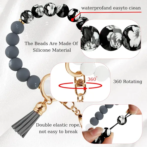 Miniatura 3 de Correa de muñeca de teléfono con cuentas de silicona, pulsera para teléfono con lengüeta de sujeción, pulsera manos libres para iPhone (negro)