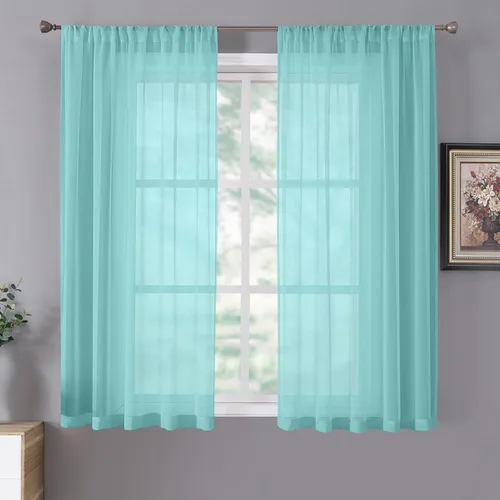 Miniatura 11 de Tollpiz - Juego de 2 paneles de cortinas de velo traslúcidas para media ventana, cortas, con textura de lino y bolsillo para cortinero, filtran
