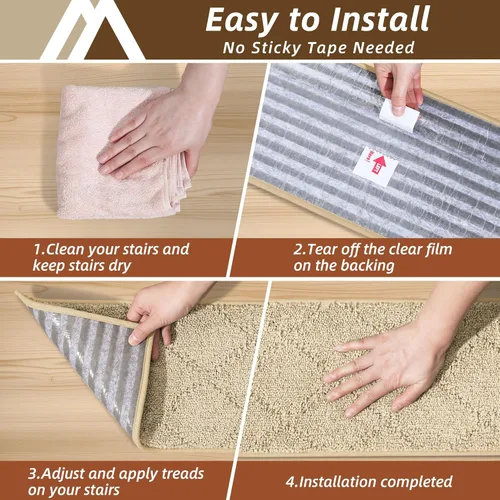 Miniatura 29 de COSY HOMEER - Alfombra antideslizante para escaleras, para interiores y escalones de madera, para niños y perros, 100 % poliéster, base de Beige