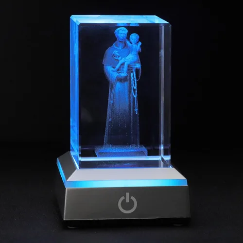 Miniatura 11 de KOMI Estatua de la Virgen María de cristal 3D con base de luz LED, estatuas de madre María grabadas con láser, regalos religiosos para mujeres