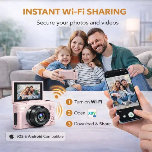 Miniatura 5 de Acuvar Cámara digital 4K, cámara digital compacta de 64 MP para fotografía y vlogging, pantalla abatible, WiFi, zoom 16X, cámara pequeña