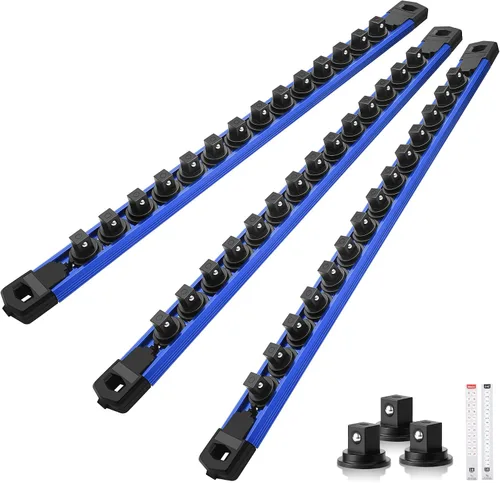 Miniatura 34 de Reniteco Juego de organizador de enchufes magnéticos, 3 piezas de 1/2 pulgada 3/8 pulgadas 1/4 pulgadas de aleación de aluminio con 40 clips Negro