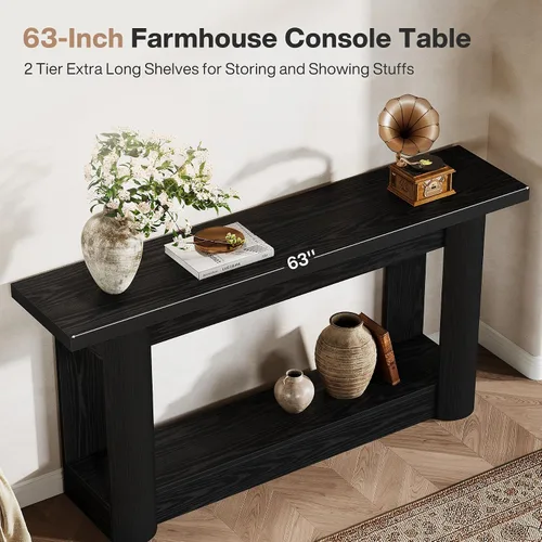 Miniatura 5 de Tribesigns Mesa consola de granja de 63 pulgadas, mesa de sofá larga estrecha detrás del sofá, muebles de entrada de almacenamiento de 2 niveles
