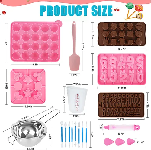 Miniatura 2 de Kit de 618 piezas para hacer pasteles con 5 juegos de moldes de silicona, soporte de exhibición de 3 niveles, olla para derretir dulces