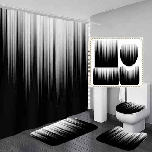 AAtter Juego de 4 cortinas de ducha negras y grises, color blanco, gris, plateado, degradado, gótico, moderno, de 60 pulgadas de ancho x 72 pulgadas